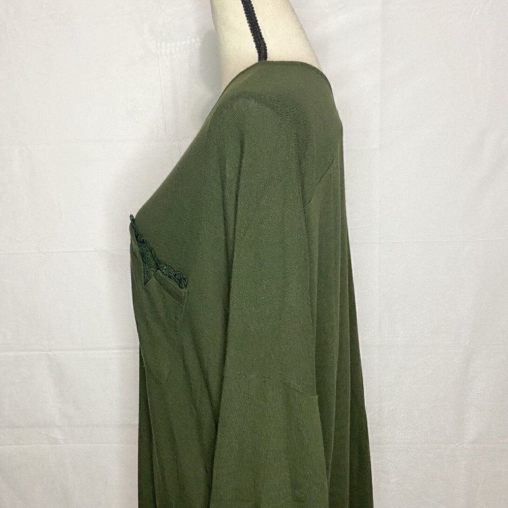 SUZANNE BETRO Olive Green Lace Pocket Women's Knit Top Shirt Sz 3X - Picture 5 of 7